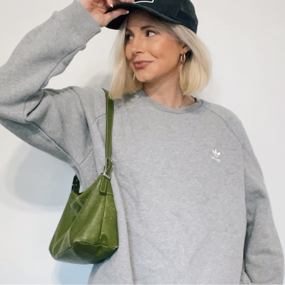 Heathered Gray Wide Oversized Slouchy Adidas Crewneck Sweatshirt - Picture 2 of 6